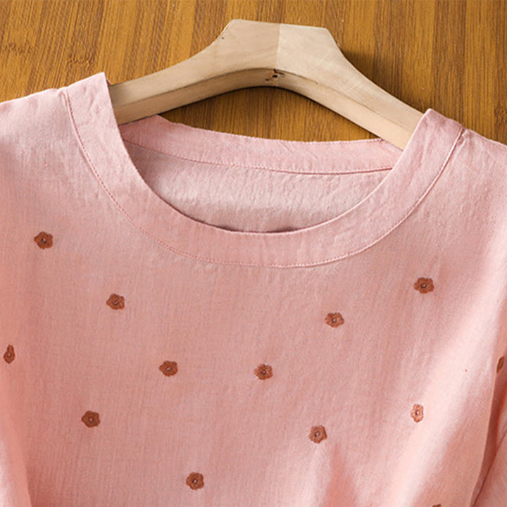 Buddha Stones Damen T-Shirt mit halblangen Ärmeln und Blumenmuster - image 8