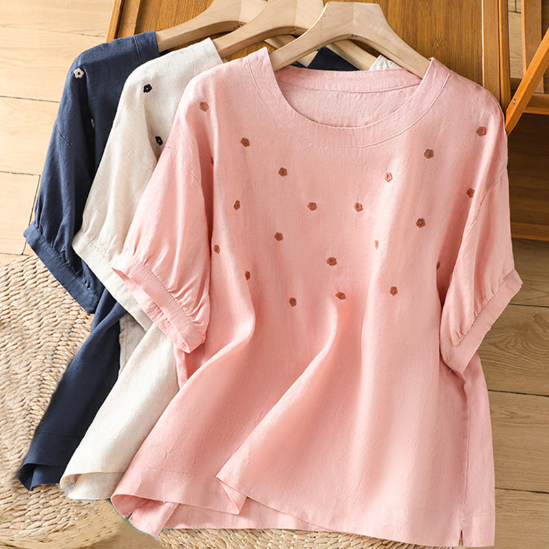 Buddha Stones Damen T-Shirt mit halblangen Ärmeln und Blumenmuster - image 22