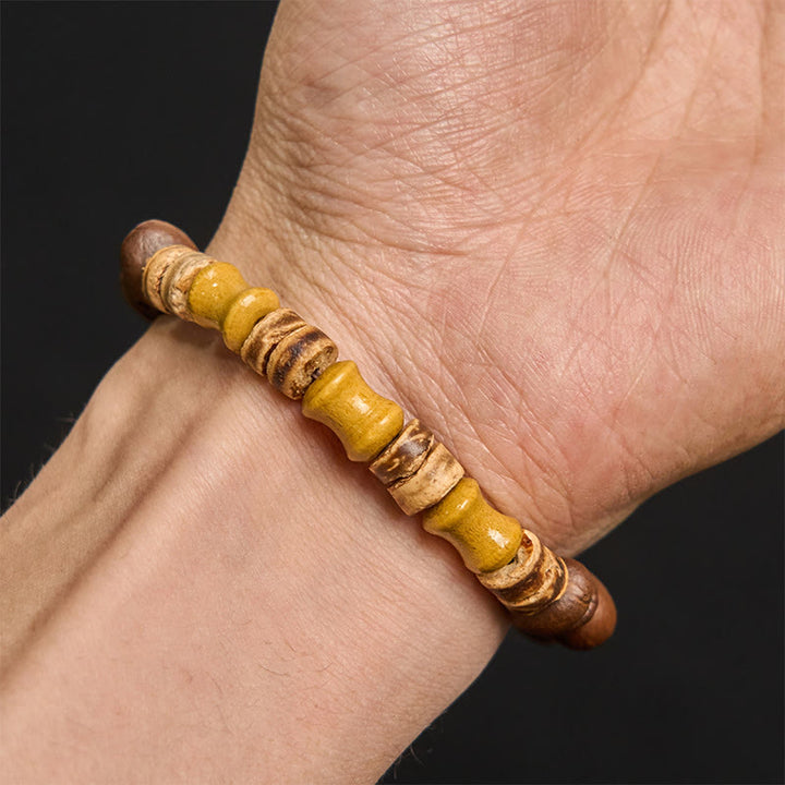 Buddha Stones Handgemachtes natürliches Kaffeebohnen-Kokosnussschalen-Bambus-Jade-Positives Armband - image 5