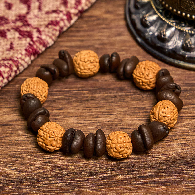 Buddha Stones Handgemachtes Glücksarmband mit natürlichen Kaffeebohnen und Bodhi-Samen - image 2