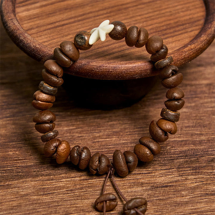 Buddha Stones Handgemachtes Armband mit natürlichen Kaffeebohnen und Holzperlen, Seestern - image 3