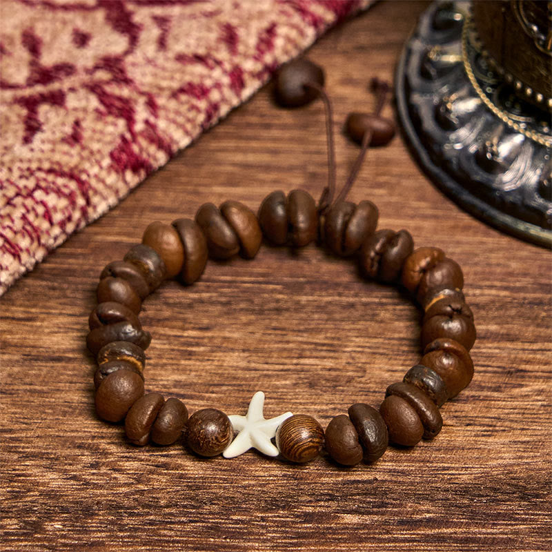 Buddha Stones Handgemachtes Armband mit natürlichen Kaffeebohnen und Holzperlen, Seestern - image 2