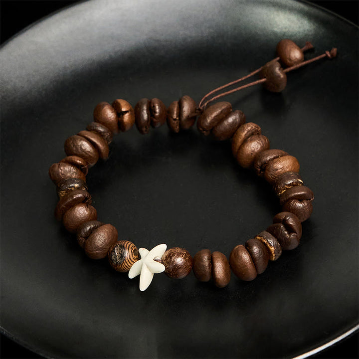 Buddha Stones Handgemachtes Armband mit natürlichen Kaffeebohnen und Holzperlen, Seestern - image 4