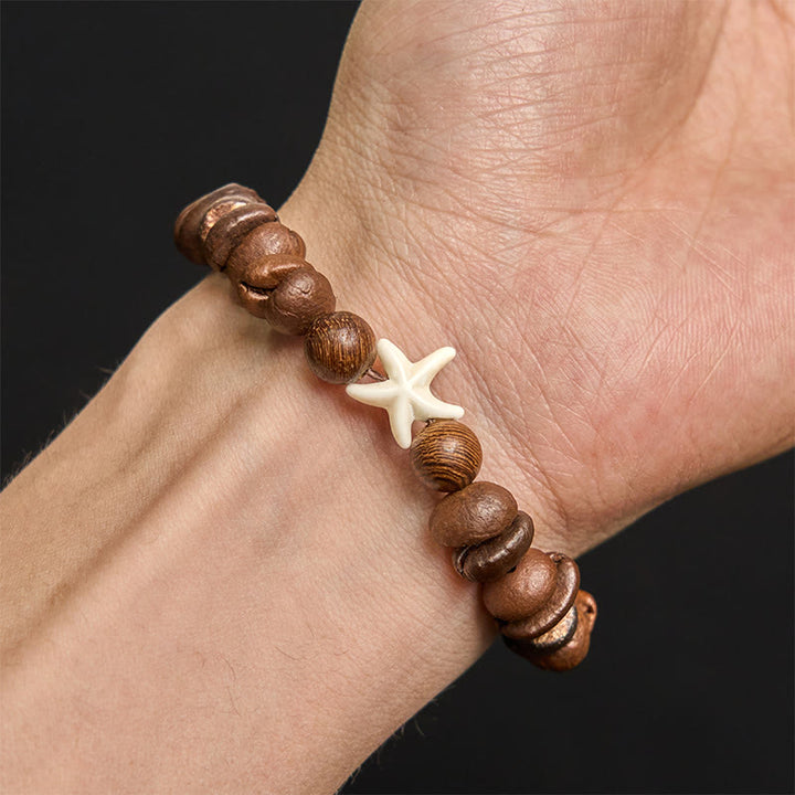 Buddha Stones Handgemachtes Armband mit natürlichen Kaffeebohnen und Holzperlen, Seestern - image 5