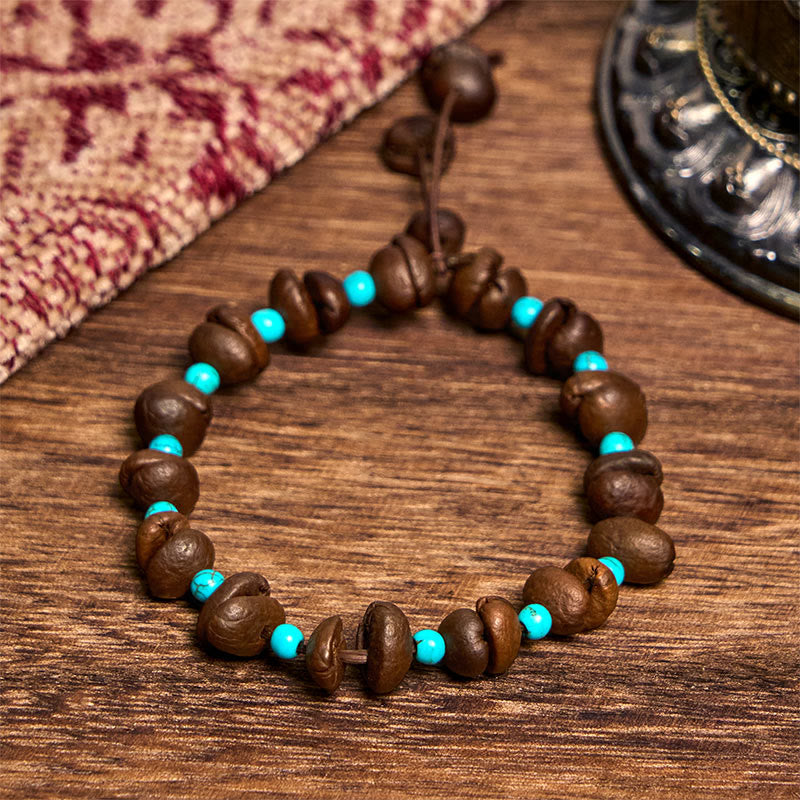 Buddha Stones Handgemachtes Armband aus natürlichen Kaffeebohnen und Türkisperlen - image 2