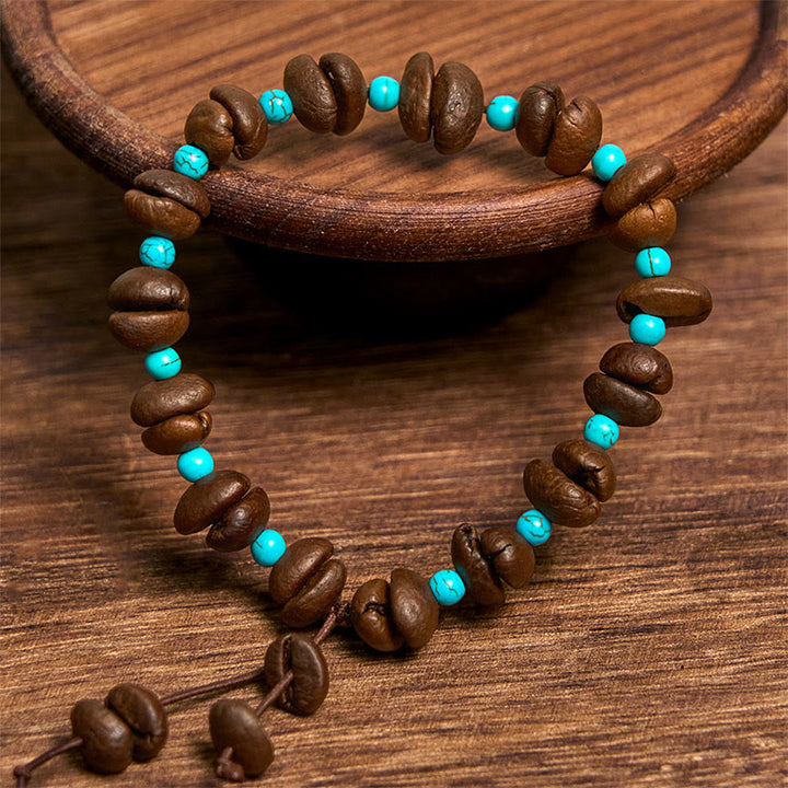 Buddha Stones Handgemachtes Armband aus natürlichen Kaffeebohnen und Türkisperlen - image 3