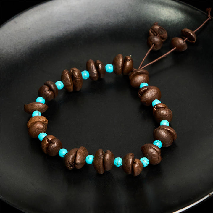 Buddha Stones Handgemachtes Armband aus natürlichen Kaffeebohnen und Türkisperlen - image 4