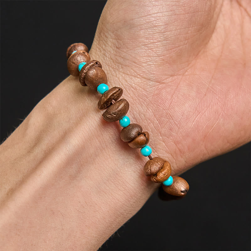Buddha Stones Handgemachtes Armband aus natürlichen Kaffeebohnen und Türkisperlen - image 5