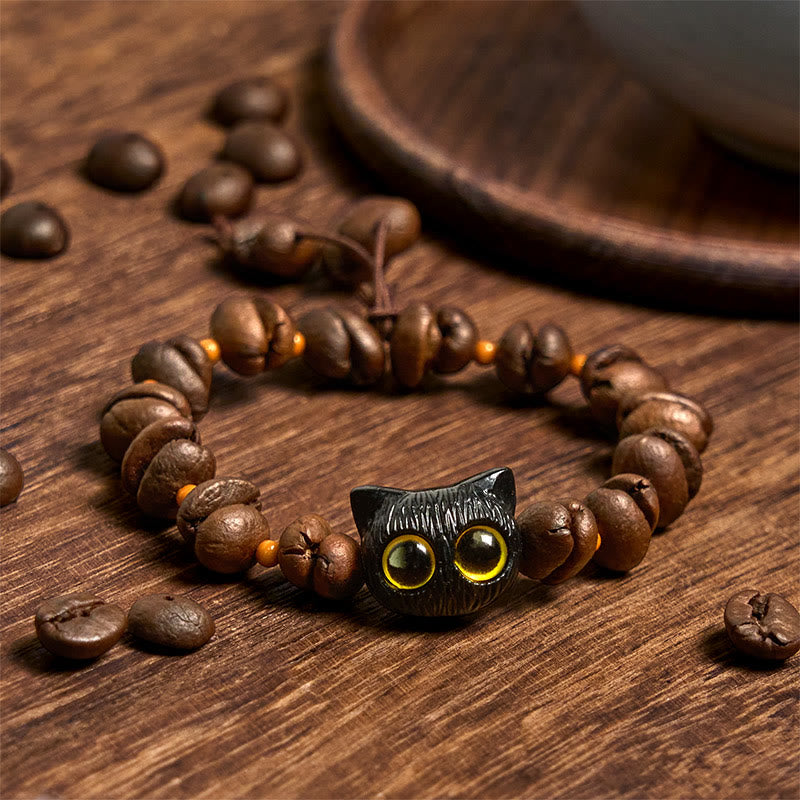 Buddha Stones, handgefertigt, natürliche Kaffeebohnen, Katzenkopf, Bodhi-Samen, Kralle, Pfote, Friedensarmband - image 2