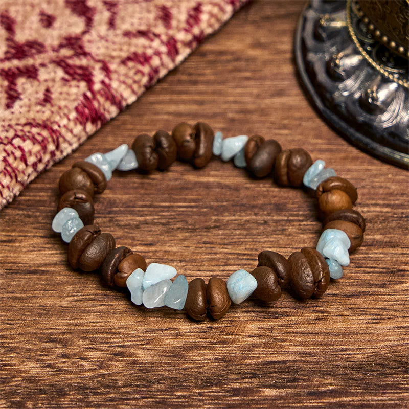 Buddha Stones Handgemachtes Armband aus natürlichen Kaffeebohnen, Amethyst, Citrin, Amazonit und unregelmäßigem Kristall - Aquamarinfarbene Kaffeebohnen (Handgelenkumfang 14–17 cm) - image 21