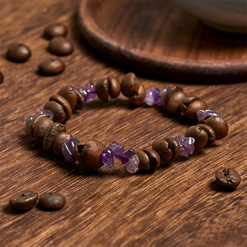 Buddha Stones Handgemachtes Armband aus natürlichen Kaffeebohnen, Amethyst, Citrin, Amazonit und unregelmäßigem Kristall - image 2