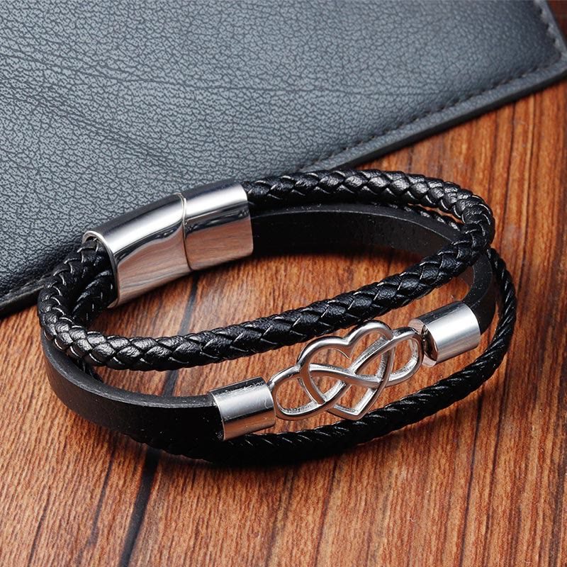 Buddha Stones Geometrisches Leder Titan Stahl Verstärkungsschnalle Armband - image 1