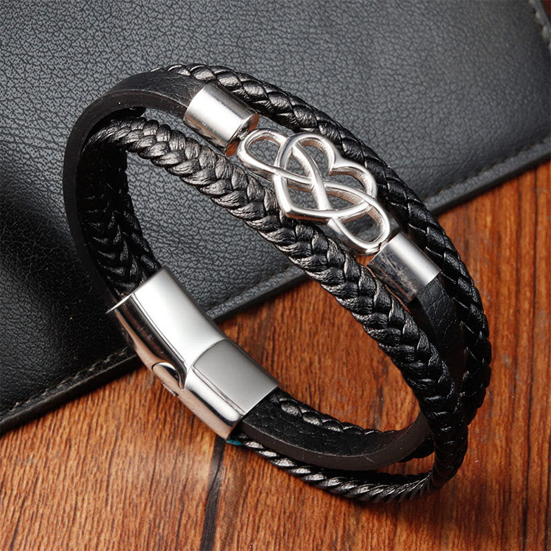 Buddha Stones Geometrisches Leder Titan Stahl Verstärkungsschnalle Armband - Mehrschichtstahl (Handgelenkumfang 19 cm) - image 0