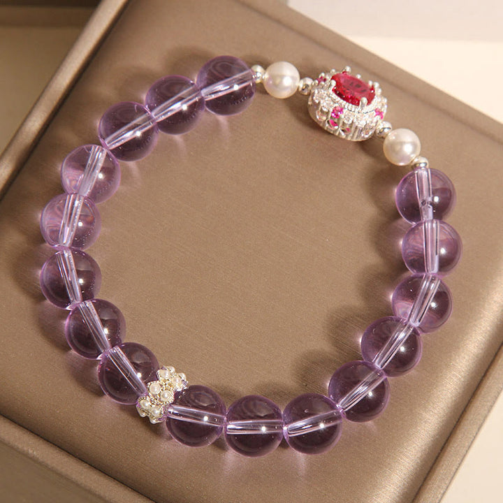 Buddha Stones Natürliches Amethyst-Perlen-Rot-Zirkon-Balance-Armband - image 5