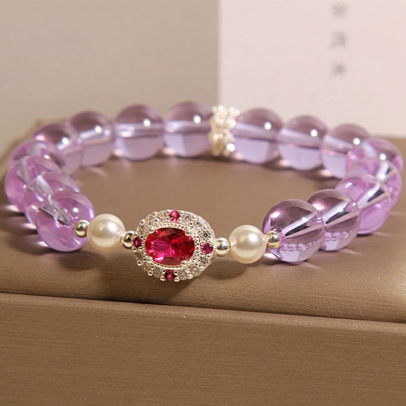 Buddha Stones Natürliches Amethyst-Perlen-Rot-Zirkon-Balance-Armband - image 2