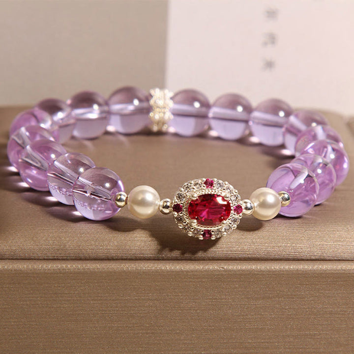 Buddha Stones Natürliches Amethyst-Perlen-Rot-Zirkon-Balance-Armband - image 3