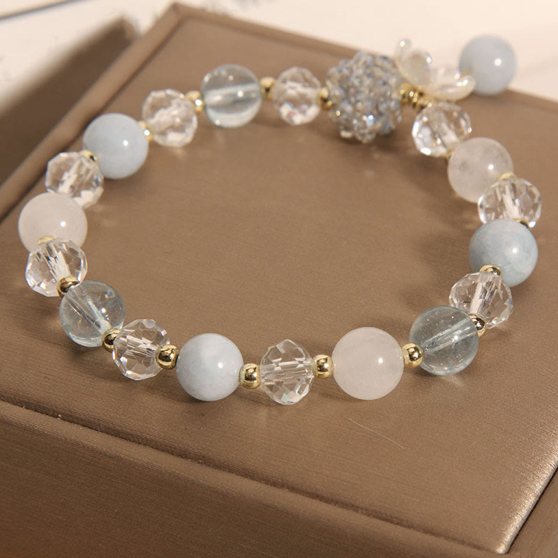 Buddha Stones Aquamarin Gelb Katzenauge Stein Blume Peace Armband - image 5