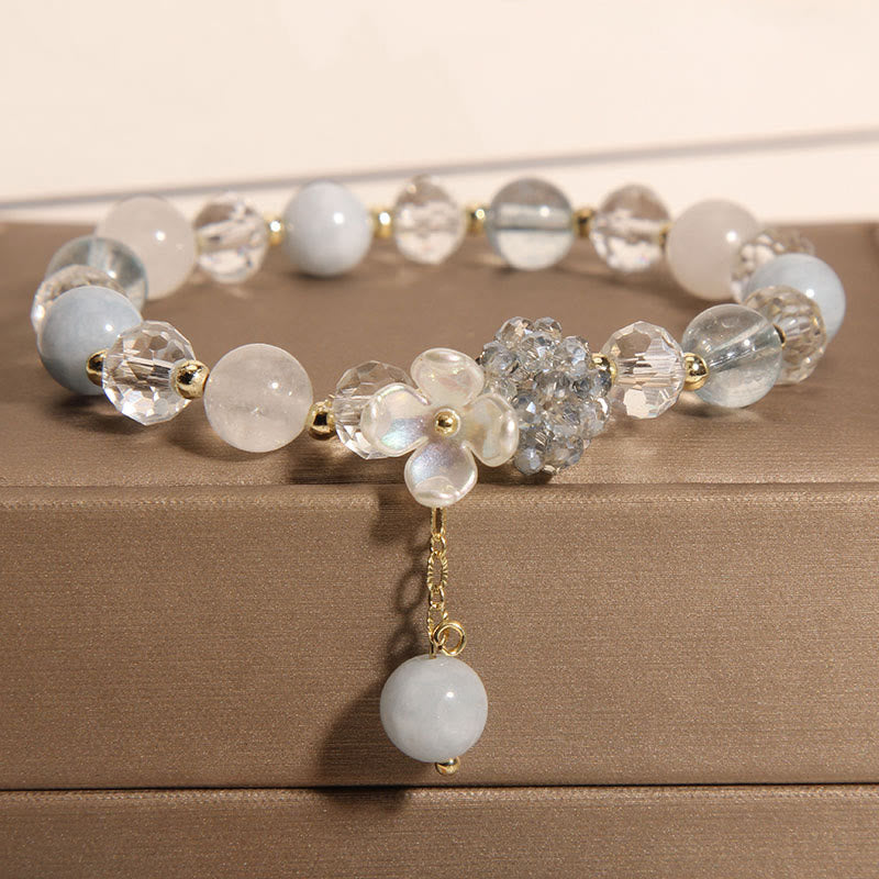 Buddha Stones Aquamarin Gelb Katzenauge Stein Blume Peace Armband - Aquamarin (Handgelenkumfang: 14–16 cm) - image 1