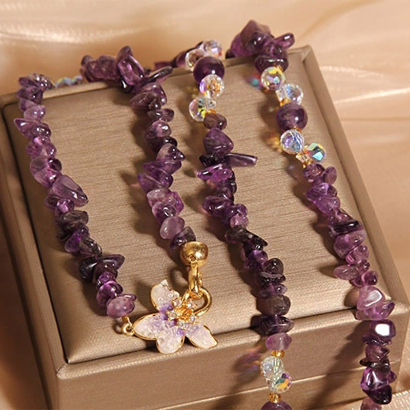 Buddha Stones Schmetterling Blume Amethyst Erdbeere Quarz Balance Halskette Anhänger - image 3