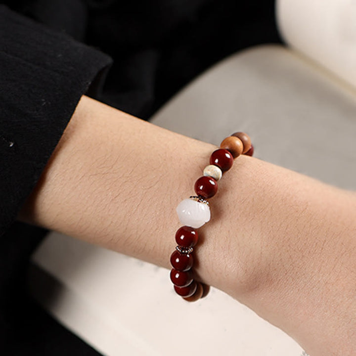 Buddha Stones Zinnober Holzperlen Lotus Fu Charakter Segen Armband - image 5