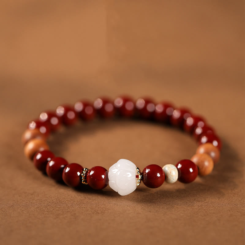 Buddha Stones Zinnober Holzperlen Lotus Fu Charakter Segen Armband - Zinnober und Lotus (Handgelenkumfang: 15–16 cm) - image 1