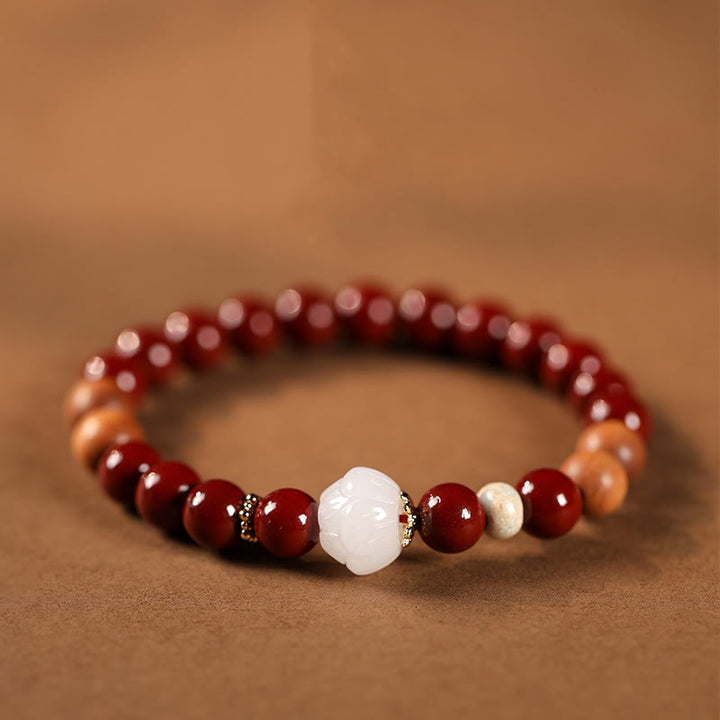 Buddha Stones Zinnober Holzperlen Lotus Fu Charakter Segen Armband - Zinnober und Lotus (Handgelenkumfang: 15–16 cm) - image 1