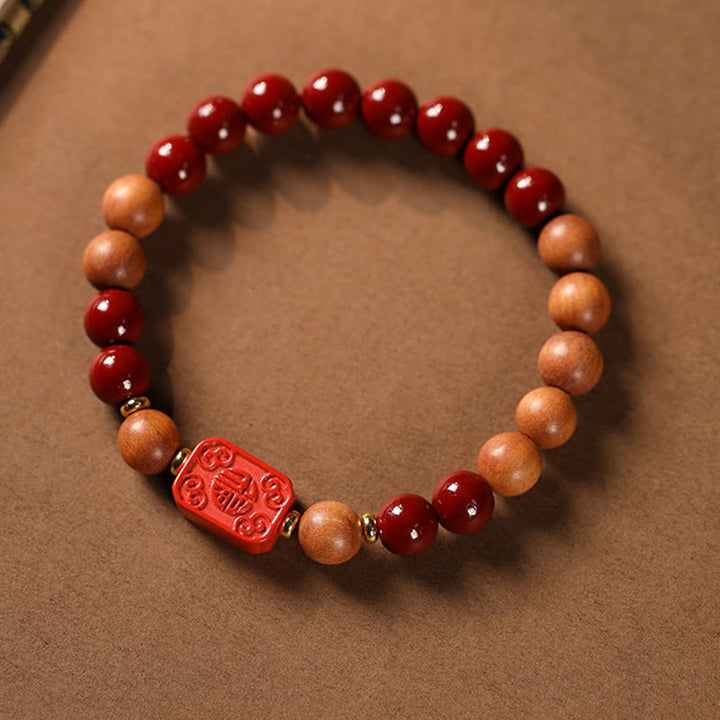 Buddha Stones Zinnober Holzperlen Lotus Fu Charakter Segen Armband - image 9