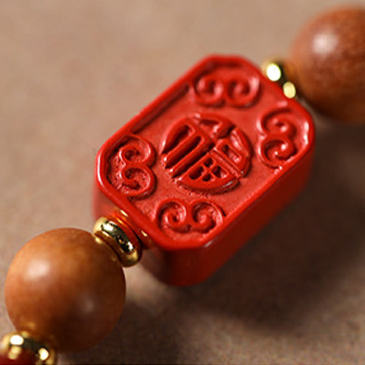 Buddha Stones Zinnober Holzperlen Lotus Fu Charakter Segen Armband - image 16