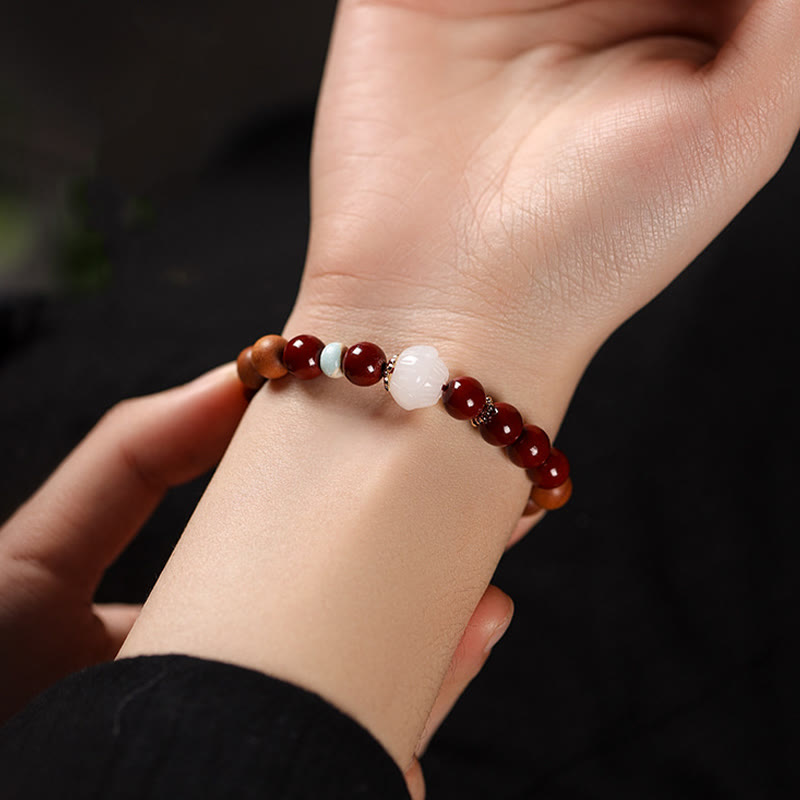 Buddha Stones Zinnober Holzperlen Lotus Fu Charakter Segen Armband - image 4