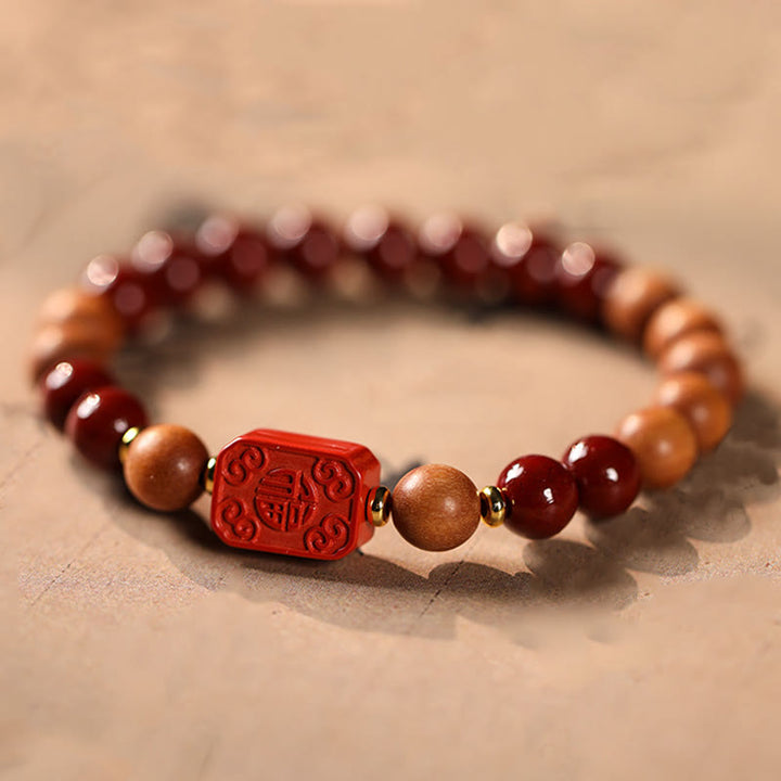 Buddha Stones Zinnober Holzperlen Lotus Fu Charakter Segen Armband - Zinnober- und Fu-Charakter (Handgelenkumfang: 15–16 cm) - image 8