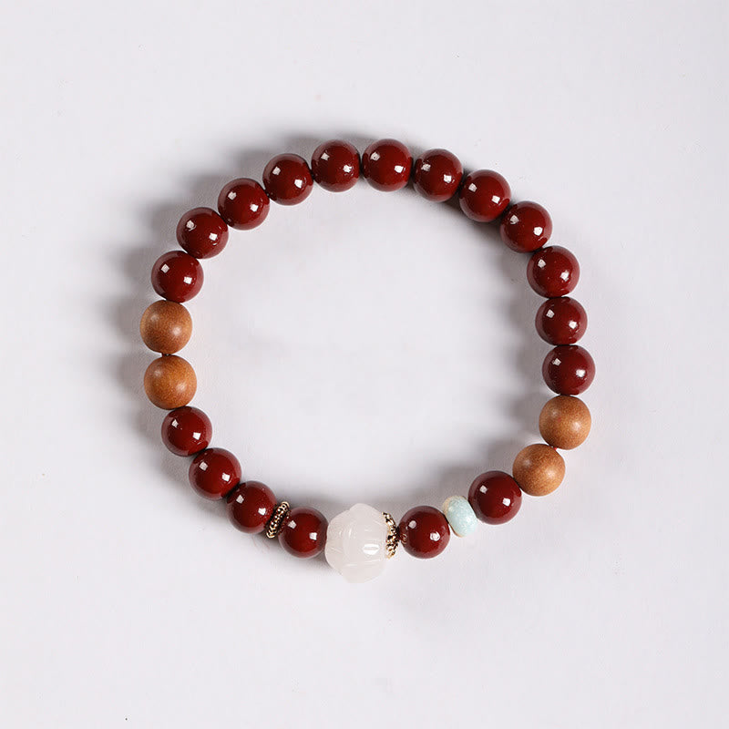 Buddha Stones Zinnober Holzperlen Lotus Fu Charakter Segen Armband - image 2