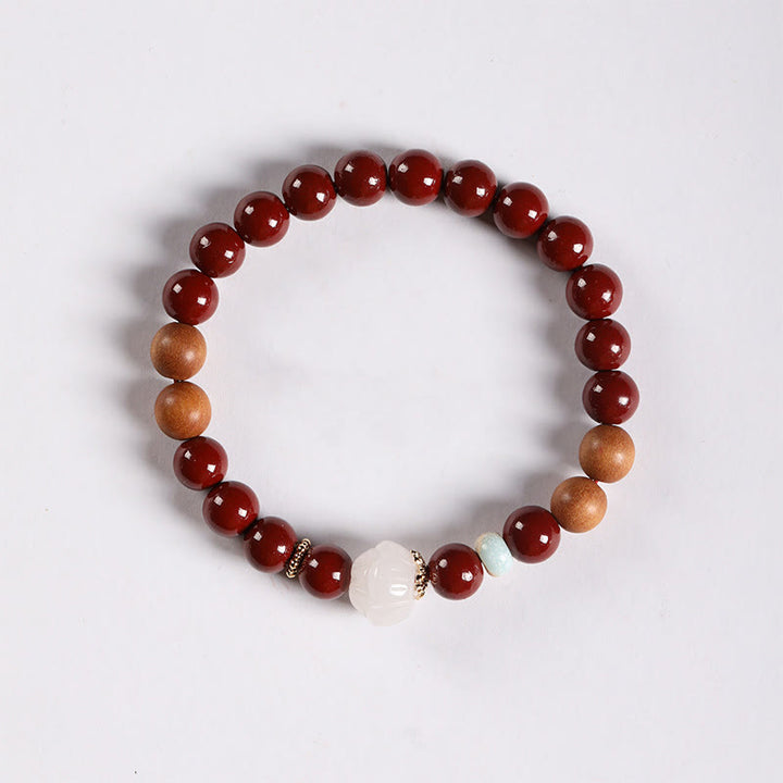 Buddha Stones Zinnober Holzperlen Lotus Fu Charakter Segen Armband - image 2