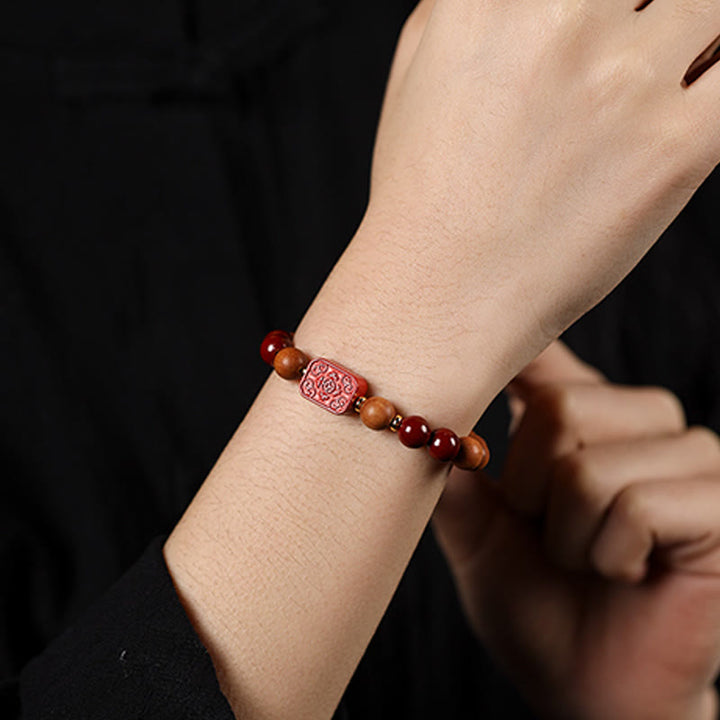 Buddha Stones Zinnober Holzperlen Lotus Fu Charakter Segen Armband - image 12