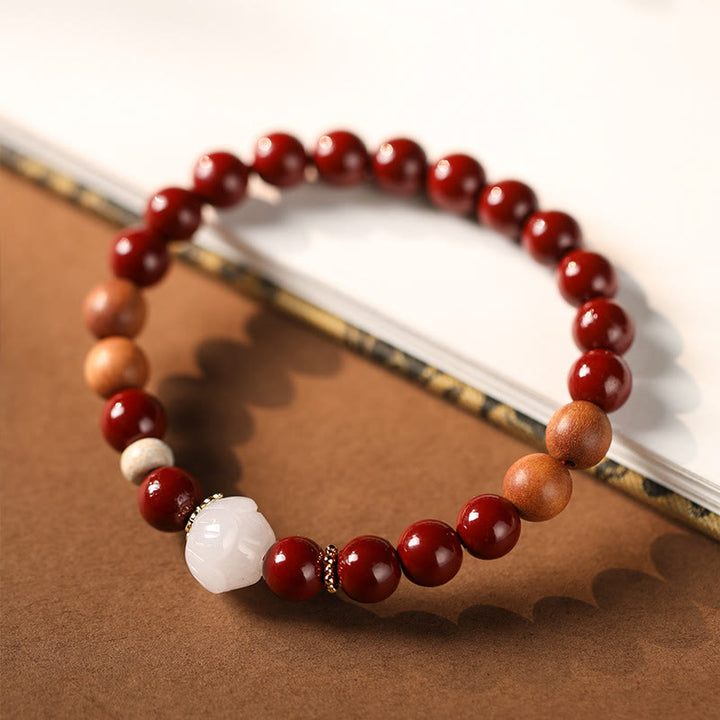Buddha Stones Zinnober Holzperlen Lotus Fu Charakter Segen Armband - image 3