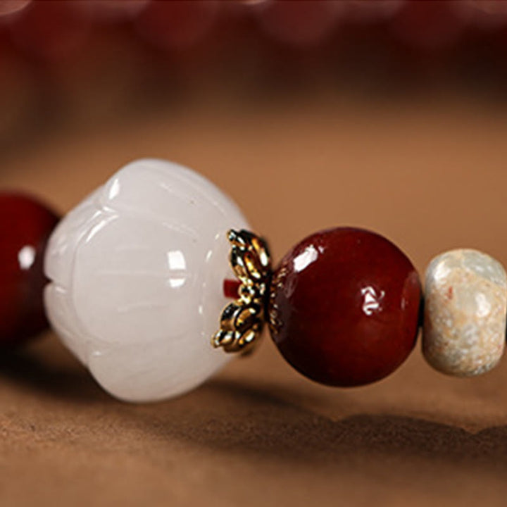 Buddha Stones Zinnober Holzperlen Lotus Fu Charakter Segen Armband - image 15