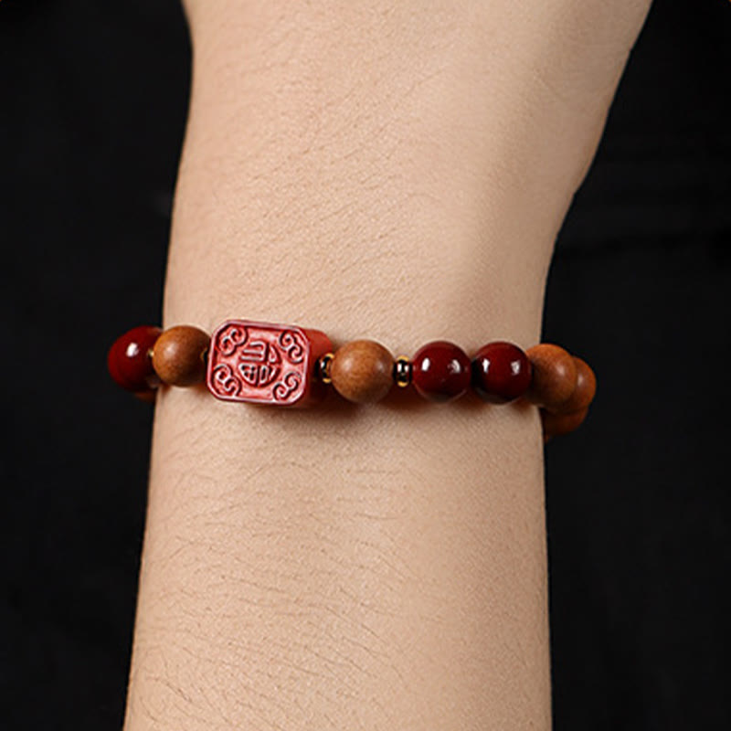 Buddha Stones Zinnober Holzperlen Lotus Fu Charakter Segen Armband - image 14