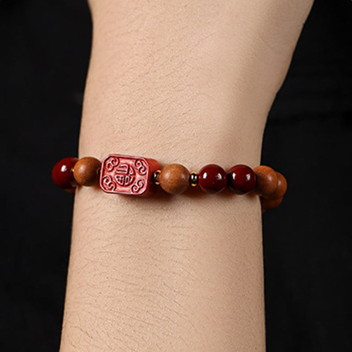 Buddha Stones Zinnober Holzperlen Lotus Fu Charakter Segen Armband - image 14