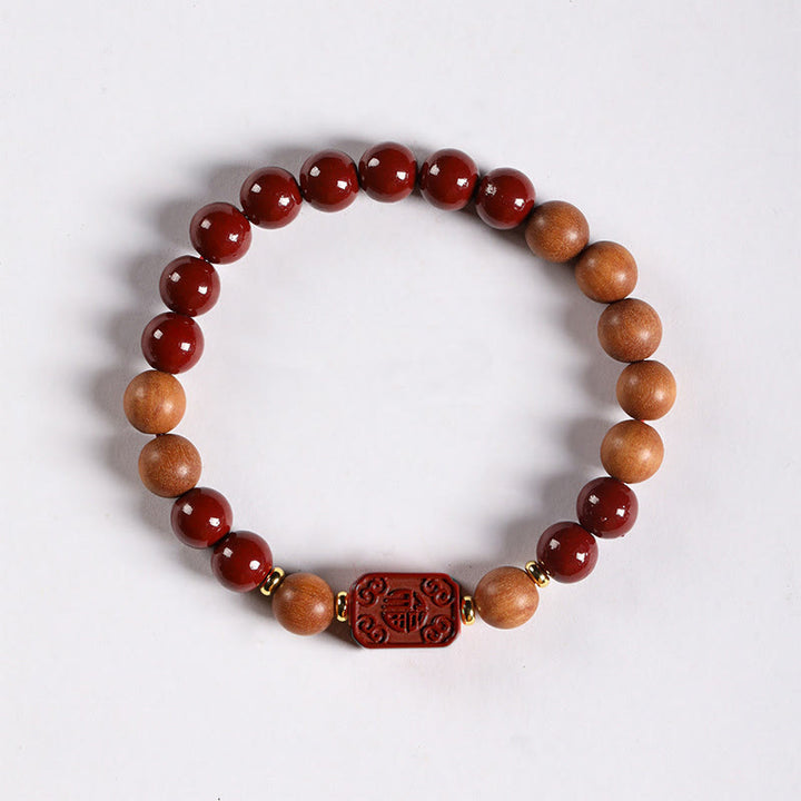 Buddha Stones Zinnober Holzperlen Lotus Fu Charakter Segen Armband - image 11