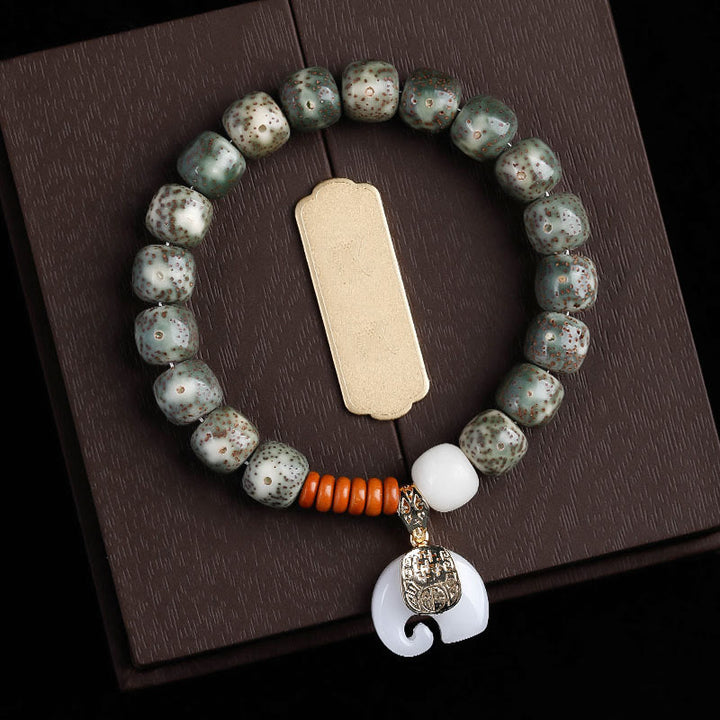 Buddha Stones, handpoliert, Stern, Mond, Bodhi-Samen, Elefantenmuster, innerer Frieden, Armband - Grüner Sternmond-Bodhi-Samen und weißer Elefant (Handgelenkumfang: 14–16 cm) - image 15