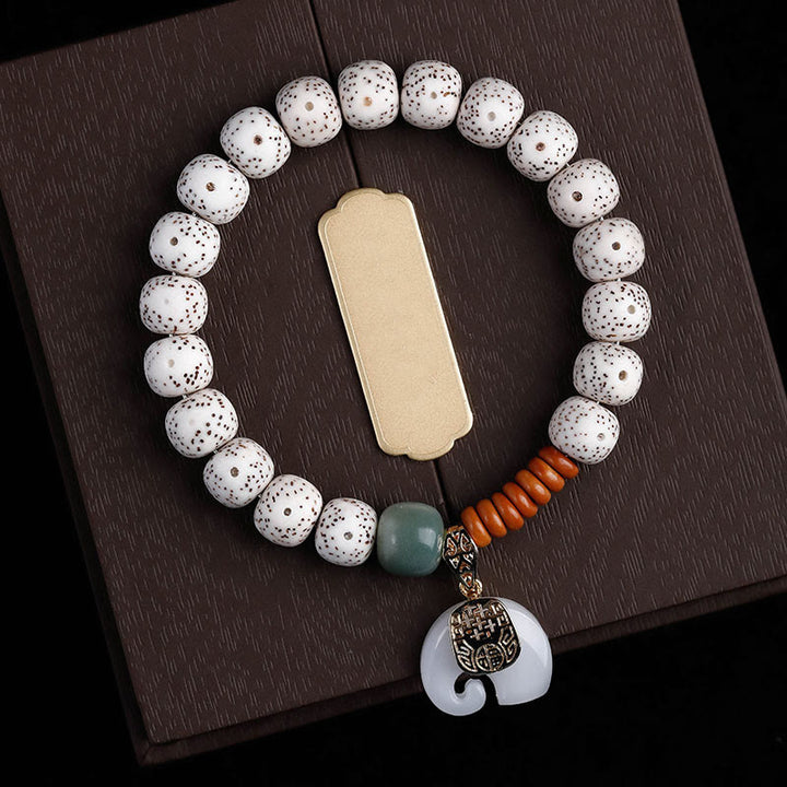 Buddha Stones, handpoliert, Stern, Mond, Bodhi-Samen, Elefantenmuster, innerer Frieden, Armband - Weißer Sternmond-Bodhi-Samen und weißer Elefant (Handgelenkumfang: 14–16 cm) - image 1