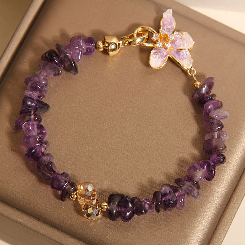 Buddha Stones Natürlicher unregelmäßiger Kies Amethyst Blauer Kristall Glyzinien Balance Armband - image 2
