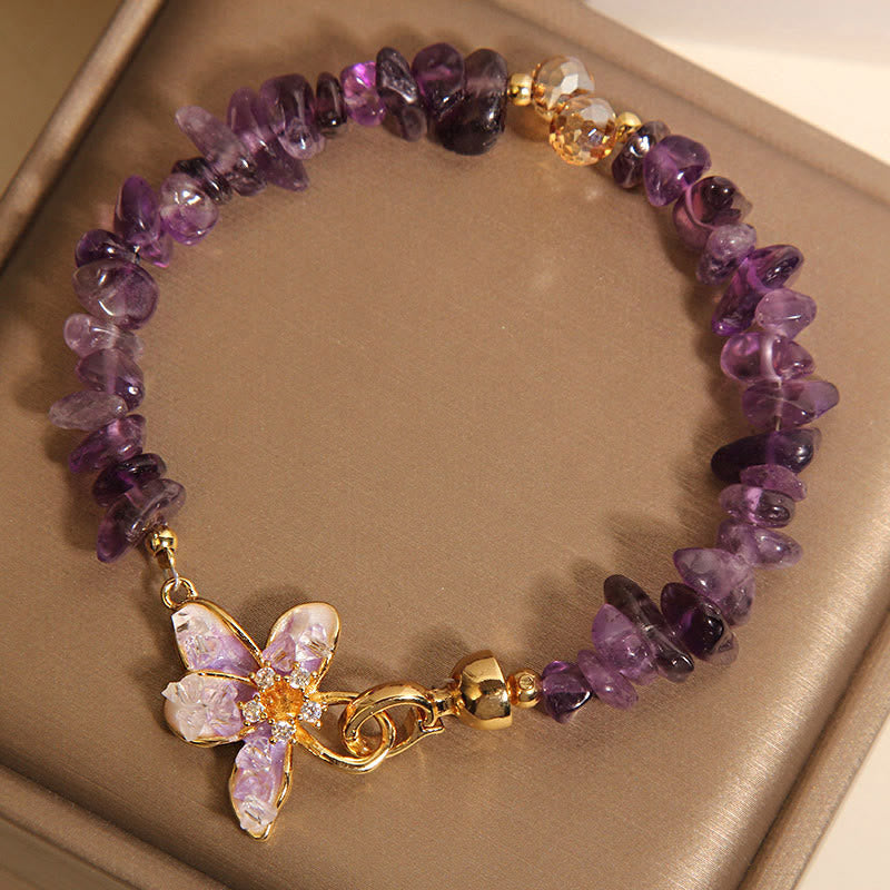 Buddha Stones Natürlicher unregelmäßiger Kies Amethyst Blauer Kristall Glyzinien Balance Armband - image 3