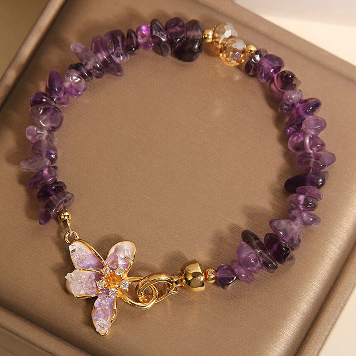 Buddha Stones Natürlicher unregelmäßiger Kies Amethyst Blauer Kristall Glyzinien Balance Armband - image 3