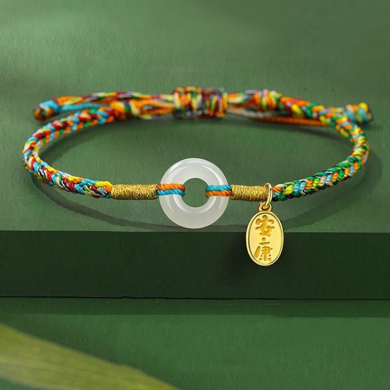 Buddha Stones Handgemachtes Peace Buckle Jade Prosperity 925 Sterling Silber Buntes Seilarmband - Erwachsenenstil*1 - image 1