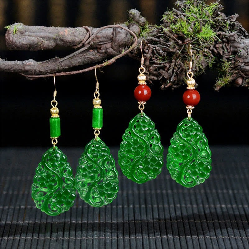 Buddha Stones Wassertropfen Hohlform Jade Rot Achat 925 Sterling Silber Glück Ohrringe - image 1