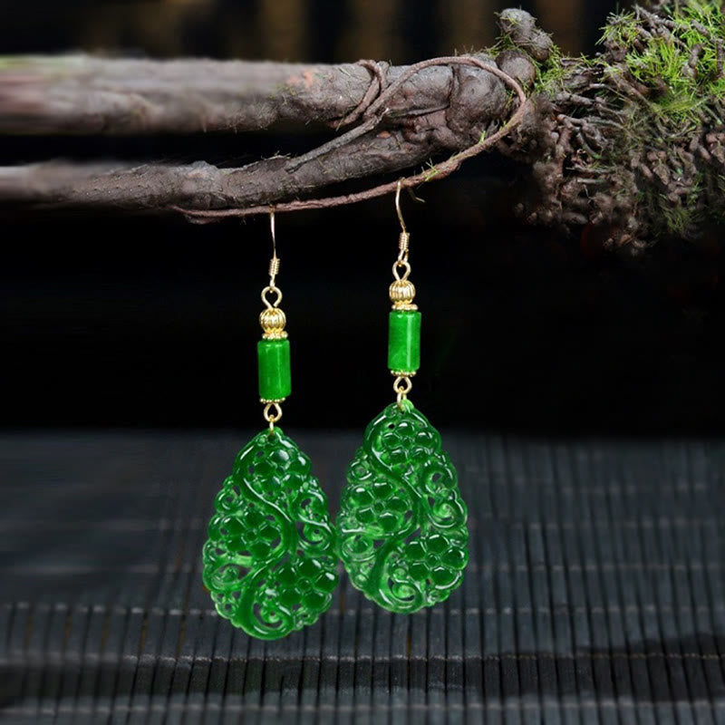 Buddha Stones Wassertropfen Hohlform Jade Rot Achat 925 Sterling Silber Glück Ohrringe - Jade- und Silberpfosten - image 7