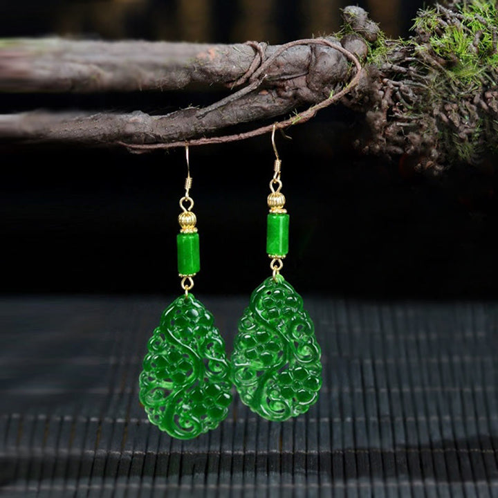 Buddha Stones Wassertropfen Hohlform Jade Rot Achat 925 Sterling Silber Glück Ohrringe - Jade- und Silberpfosten - image 7