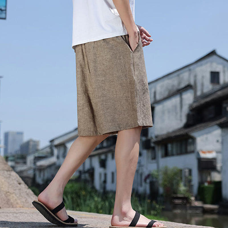 Buddha Stones Weaving Waist Rope Beads Kurze Leinen-Shorts für Herren mit Taschen - image 2