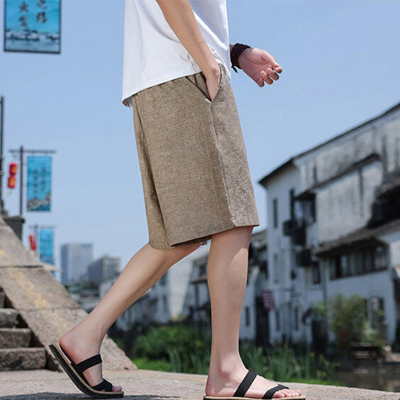 Buddha Stones Weaving Waist Rope Beads Kurze Leinen-Shorts für Herren mit Taschen - image 4