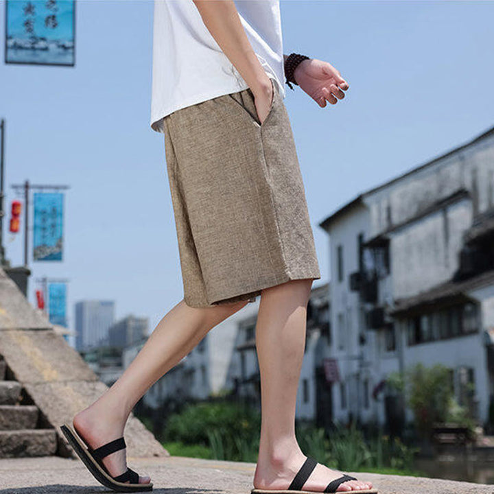 Buddha Stones Weaving Waist Rope Beads Kurze Leinen-Shorts für Herren mit Taschen - image 5